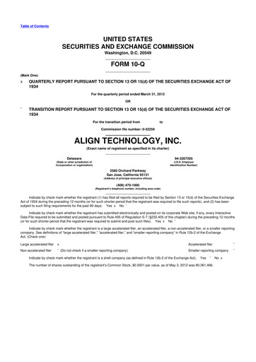 Miniature Align Technology
 10-Q Rapport trimestriel 2012 