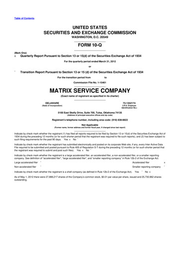 Thumbnail Matrix Service Company 10-Q Quarterly Report FY2012 