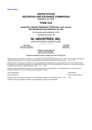 Thumbnail NL Industries 10-Q Quarterly Report FY2012 