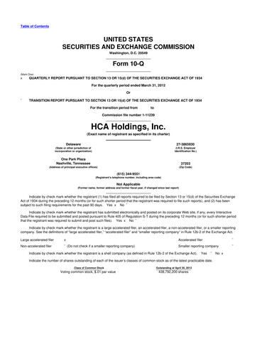 Thumbnail HCA Healthcare 10-Q Quarterly Report FY2012 