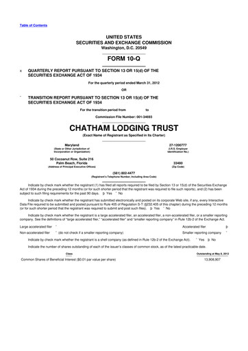 Thumbnail Chatham Lodging Trust 10-Q Quarterly Report FY2012 