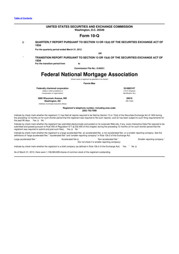 Thumbnail Fannie Mae
 10-Q Quarterly Report FY2012 