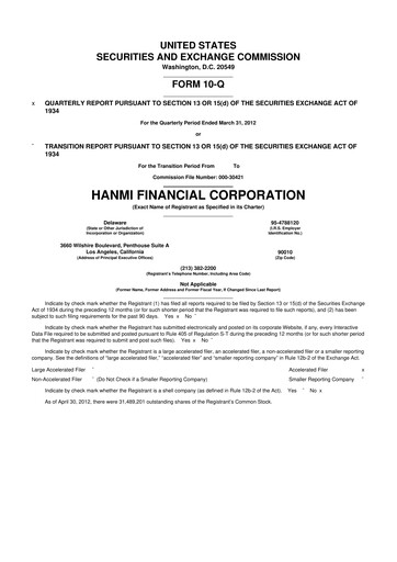 Thumbnail Hanmi Financial 10-Q Quarterly Report FY2012 
