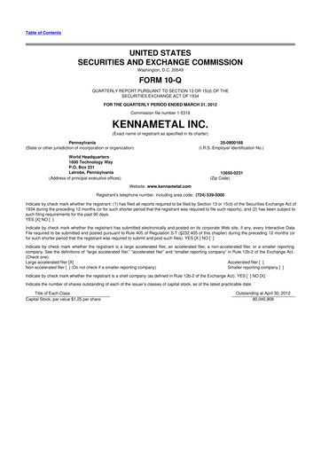 Vorschaubild Kennametal 10-Q Quartalsbericht 2012 