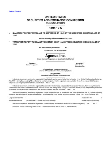 Thumbnail Agenus
 10-Q Quarterly Report FY2012 