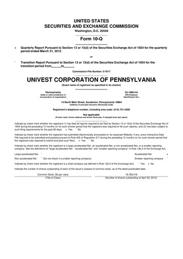 Thumbnail Univest Financial Corporation 10-Q Quarterly Report FY2012 