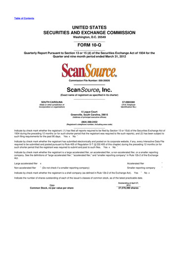 Thumbnail ScanSource 10-Q Quarterly Report FY2012 
