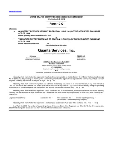 Thumbnail Quanta Services
 10-Q Quarterly Report FY2012 