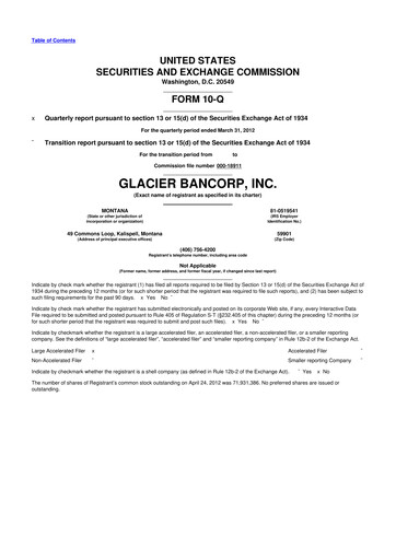 Miniature Glacier Bancorp
 10-Q Rapport trimestriel 2012 