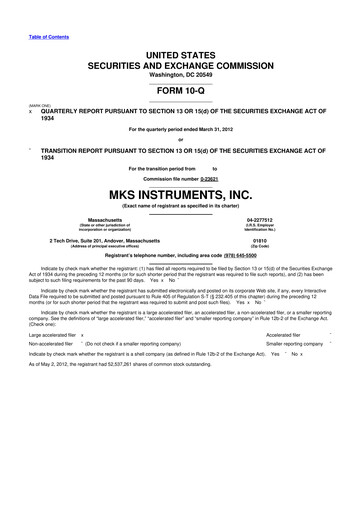 Thumbnail MKS Instruments 10-Q Quarterly Report FY2012 