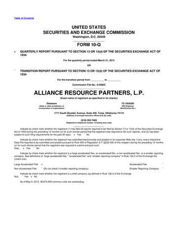 Vorschaubild Alliance Resource Partners 10-Q Quartalsbericht  