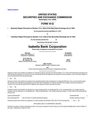 Thumbnail Isabella Bank Corporation 10-Q Quarterly Report FY2012 