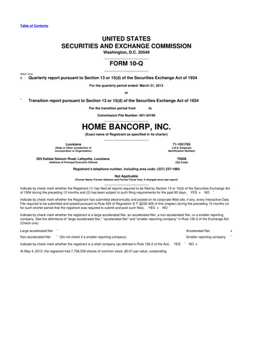 Thumbnail Home Bancorp
 10-Q Quarterly Report FY2012 