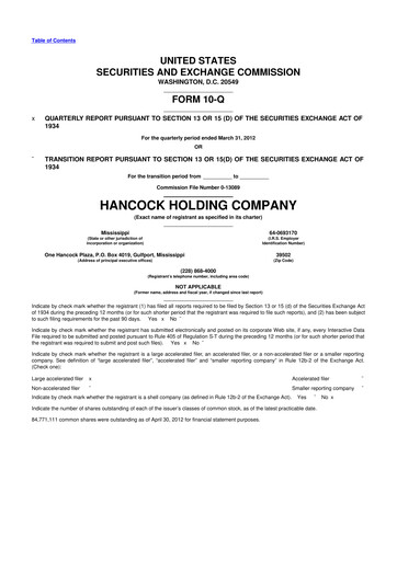 Thumbnail Hancock Whitney 10-Q Quarterly Report FY2012 