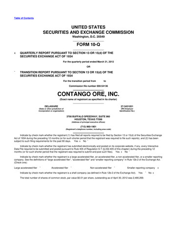 Thumbnail Contango Ore 10-Q Quarterly Report FY2012 