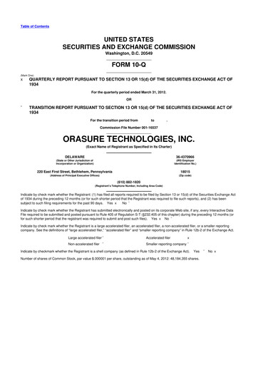 Thumbnail OraSure Technologies 10-Q Quarterly Report FY2012 