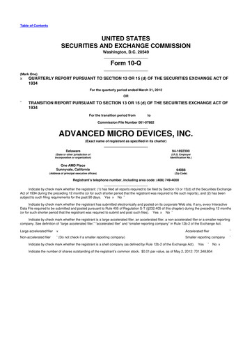 Miniature AMD 10-Q Rapport trimestriel 2012 