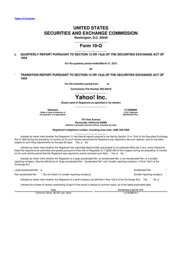 Thumbnail Yahoo Inc. 10-Q Quarterly Report FY2012 