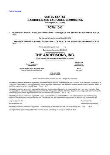 Thumbnail The Andersons, Inc. 10-Q Quarterly Report FY2012 