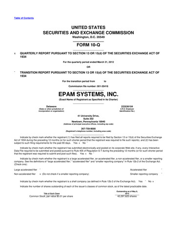 Miniature EPAM Systems
 10-Q Rapport trimestriel 2012 
