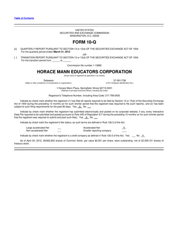 Vorschaubild Horace Mann Educators 10-Q Quartalsbericht 2012 
