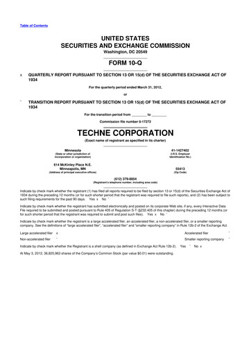 Miniature Bio-Techne 10-Q Rapport trimestriel 2012 