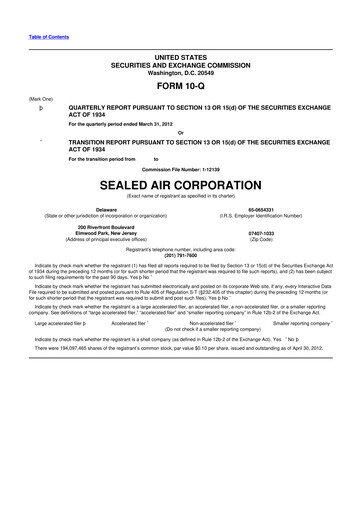 Thumbnail Sealed Air
 10-Q Quarterly Report FY2012 
