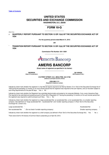 Thumbnail Ameris Bancorp
 10-Q Quarterly Report FY2012 
