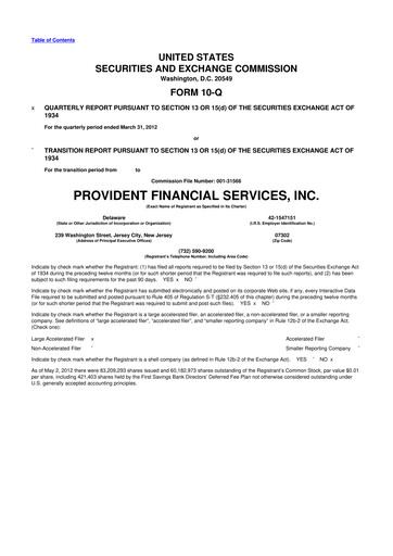 Thumbnail Provident Financial Services 10-Q Quarterly Report FY2012 