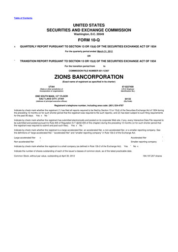 Miniature Zions Bancorporation
 10-Q Rapport trimestriel 2012 