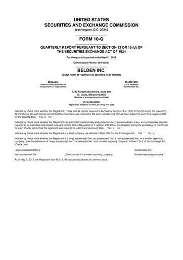 Thumbnail Belden 10-Q Quarterly Report FY2012 