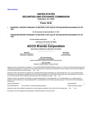 Thumbnail Acco Brands 10-Q Quarterly Report FY2012 