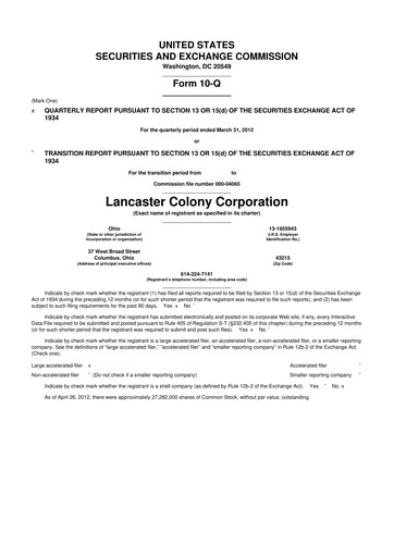 Vorschaubild The Marzetti Company 10-Q Quartalsbericht 2012 