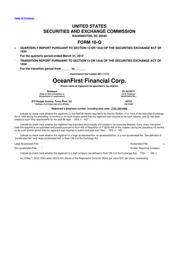 Thumbnail OceanFirst Financial 10-Q Quarterly Report FY2012 