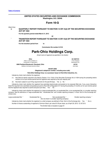 Thumbnail ParkOhio Holdings Corp. 10-Q Quarterly Report FY2012 