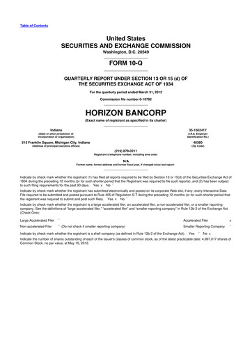 Thumbnail Horizon Bancorp 10-Q Quarterly Report FY2012 