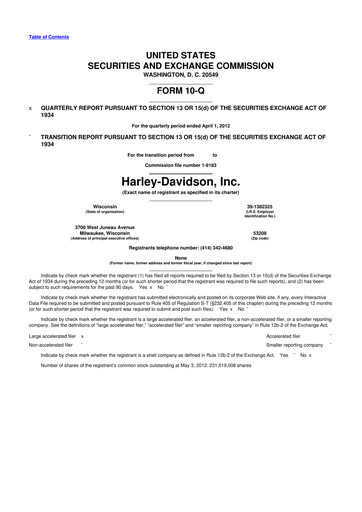 Thumbnail Harley-Davidson
 10-Q Quarterly Report FY2012 