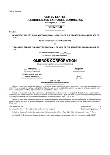 Vorschaubild Omeros Corporation 10-Q Quartalsbericht 2012 