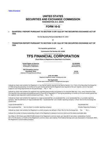 Thumbnail TFS Financial 10-Q Quarterly Report FY2012 