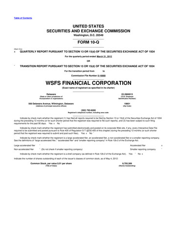 Thumbnail WSFS Financial 10-Q Quarterly Report FY2012 