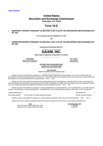 Thumbnail Gaia 10-Q Quarterly Report FY2012 