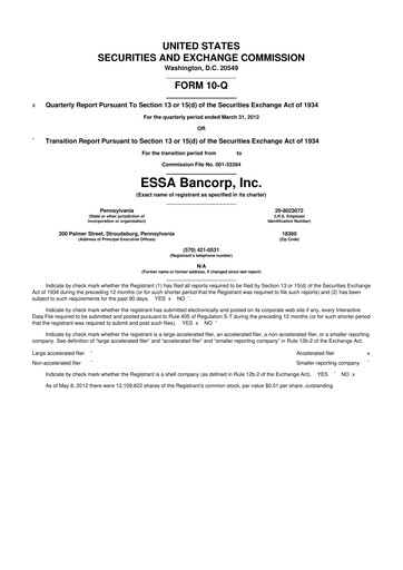 Thumbnail ESSA Bancorp 10-Q Quarterly Report FY2012 