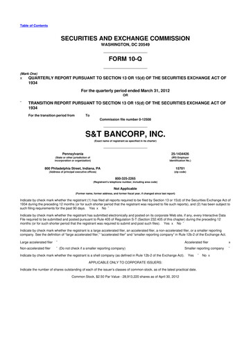 Thumbnail S&T Bancorp 10-Q Quarterly Report FY2012 