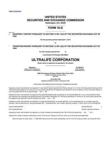 Thumbnail Ultralife Corporation 10-Q Quarterly Report FY2012 