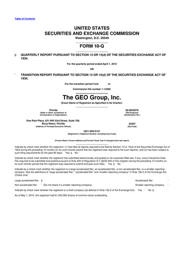 Thumbnail Geo Group 10-Q Quarterly Report FY2012 