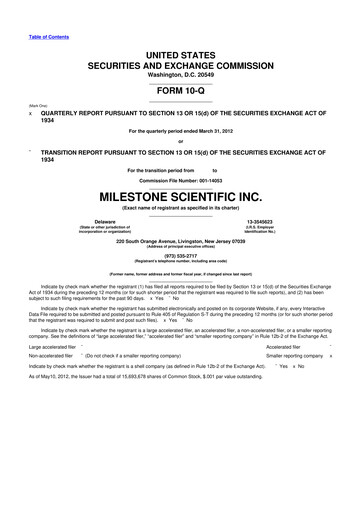 Thumbnail Milestone Scientific 10-Q Quarterly Report FY2012 