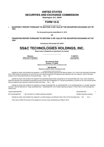 Thumbnail SS&C Technologies
 10-Q Quarterly Report FY2012 