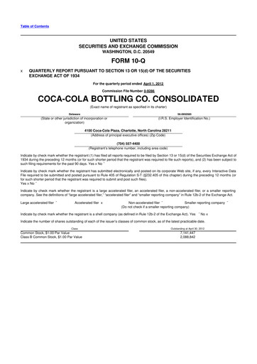 Thumbnail Coca-Cola Consolidated 10-Q Quarterly Report FY2012 
