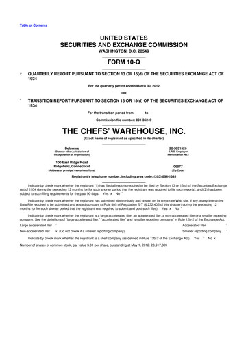 Thumbnail Chefs' Warehouse 10-Q Quarterly Report FY2012 