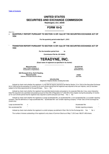 Miniature Teradyne 10-Q Rapport trimestriel 2012 